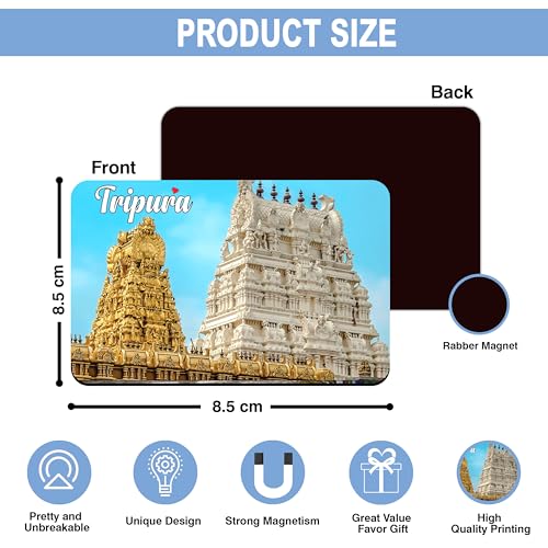 Image of Elegant Fridge Magnet with Themes |Rectangular Size Refrigerator Magnet with Magnetic Rubber Back | Pack of 1, 8.6cm X 5.4cm (Tripura)