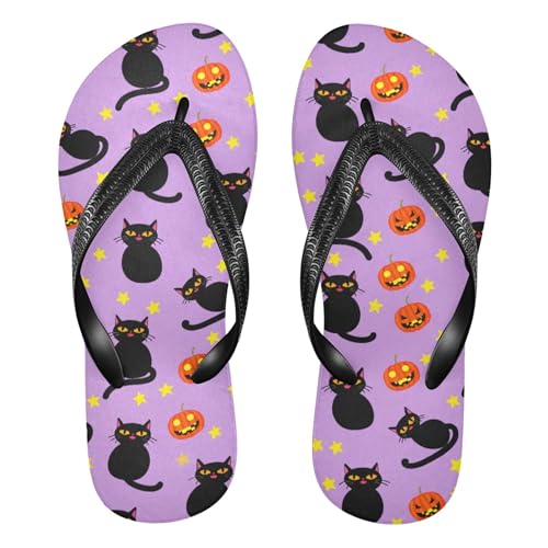 Burbuja Pumpkins Black Cats Flip Flops for Women Men, Soft Thong Sandals Rubber Slippers for Pool Beach Essentials