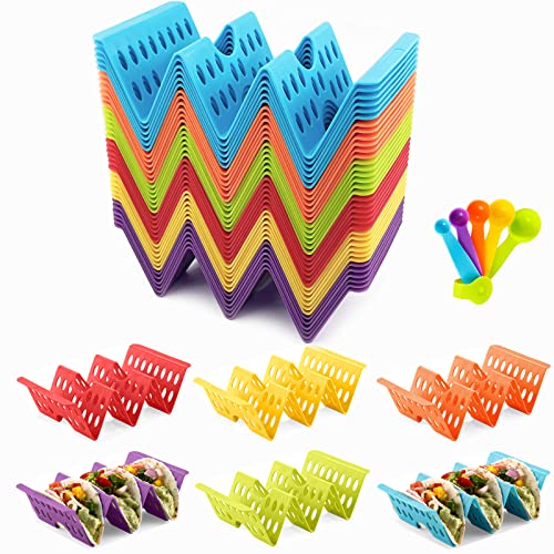 Juego de 30 soportes para tacos, bandeja grande y colorida para tacos, cada uno puede contener 2 o 3 tacos, platos de tacos con divisores, soporte para bandeja de tacos, bandejas de servir tacos para