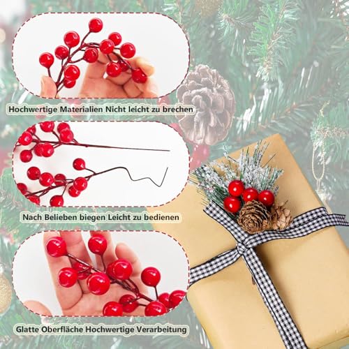 LATRAT 20 Stück Künstlicher Beerenzweig, Rote Beeren Deko, Künstliche Beeren Rot, Rote Beeren Deko Weihnachten für Weihnachtsbaum Dekoration DIY Handwerk Hochzeit, Party Winter Dekoration – Bild 3