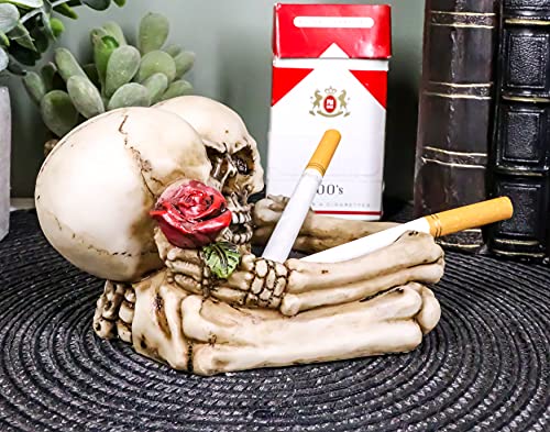 Ebros Love Never Dies Skeleton Ashtray Resin Figurine 4.5" Wide Day Of The Dead Skeleton Couple With Rose Cigarette Ashtray #TOP5