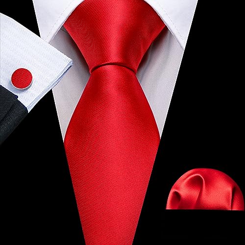 Image of Barry.Wang Plain Men Silk Ties Extra Long Satin Necktie for Wedding Business Handkerchief Cufflinks Set Solid Colors