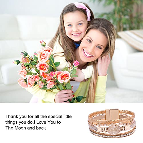 Aucuu Inspirational Leather Bracelets For Women, Boho Cuff Crystal Wrap Bracelets For Teen Girls, Valentine's Day Mother's Day Birthday Jewelry Gifts For Women （Light Brown） #TOP4