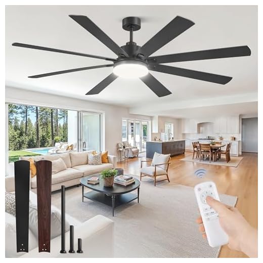 72 Inch Large Ceiling Fan with Remote, Indoor/Outdoor Industrial Ceiling Fan with Large LED Panel, Quiet Reversible DC Motor, 6-Speed, 3CCT, Black Ceiling Fans with Light for Patio, Livingroom, Garage