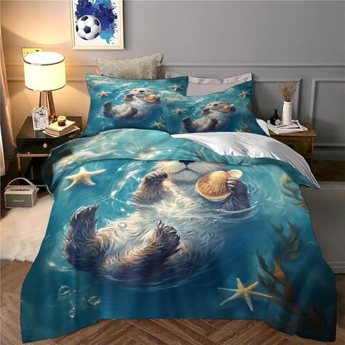 Housse de couette loutre de mer fermeture éclair pour lit simple 140x200 - 6