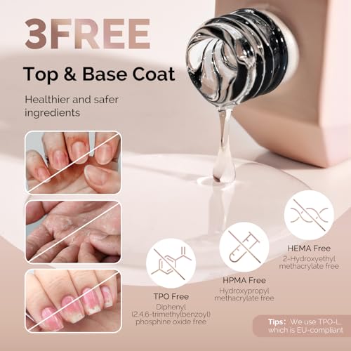 Image of MelodySusie 2PCS Hema Free Gel Top Coat and Base Coat Set,Hema Free,Hpma Free,Tpo Free,No Wipe,Soak off UV LED Drying,Long Lasting Gloss Shiny 15ML