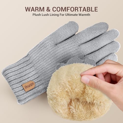 ihuan Women Winter Gloves for Cold Weather, Warm Touchscreen Driving Running Cycling, Thermal Knit Gloves with Fleece Lining
