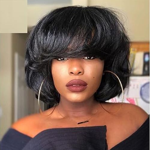 Hesperis Yaki Bob Pixie Cut Wigs With Bangs O Scalp