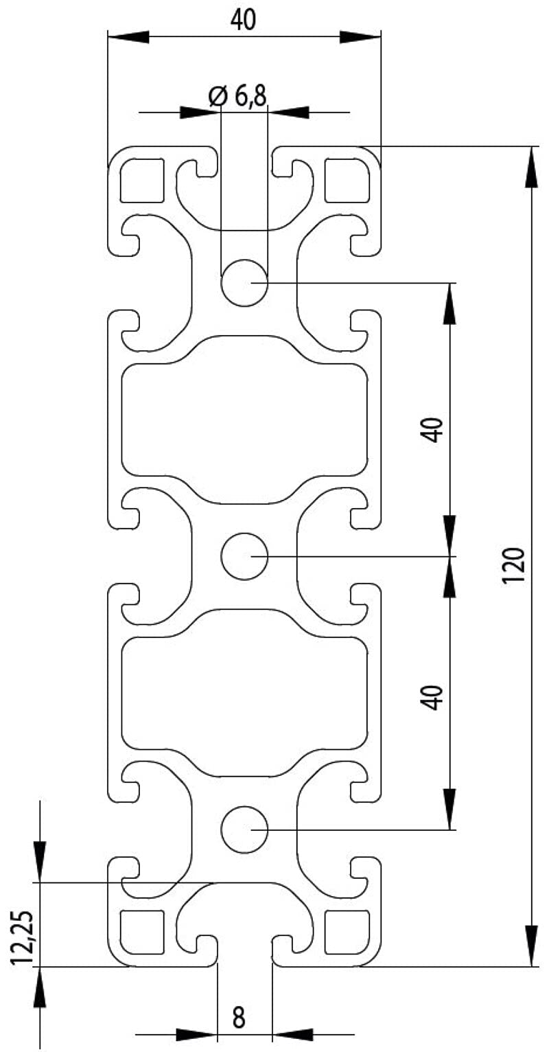 Perfil de aluminio negro 40 x 120 L tipo I ranura 8 (ligero). Perfil de aluminio 40 x 120 mm perfil de aluminio 40 x 120 mm perfil de sistema de montaje 710 mm