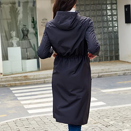 Women's Hooded Rain Jacket Long Waterproof Raincoat Casual Full Zip Anorak Midi Windbreaker Pockets4