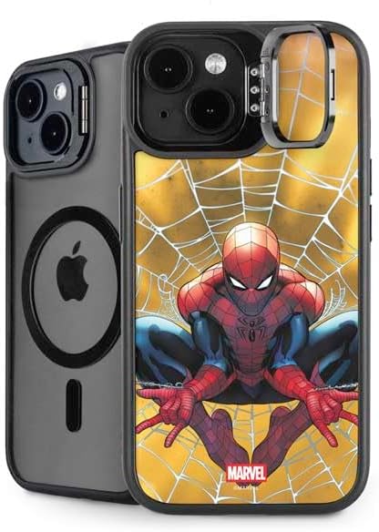 Skinit Kickstand Phone Case Compatible with iPhone 13 - Officially Licensed Marvel Spiderman World of Webs Design