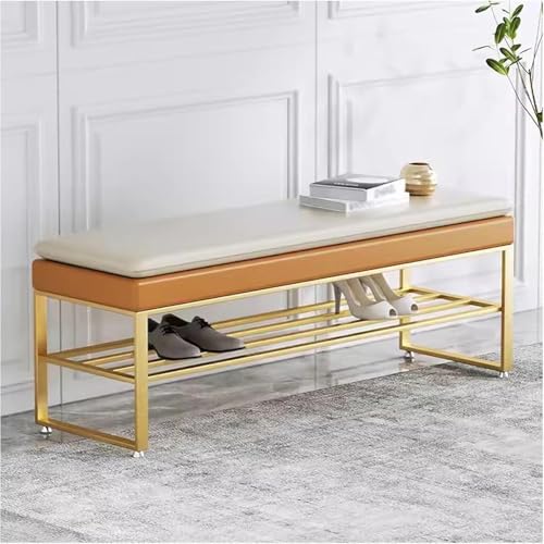Banc de rangement pour chaussures orange 80 cm meuble d'entrée 2 niveaux métal
