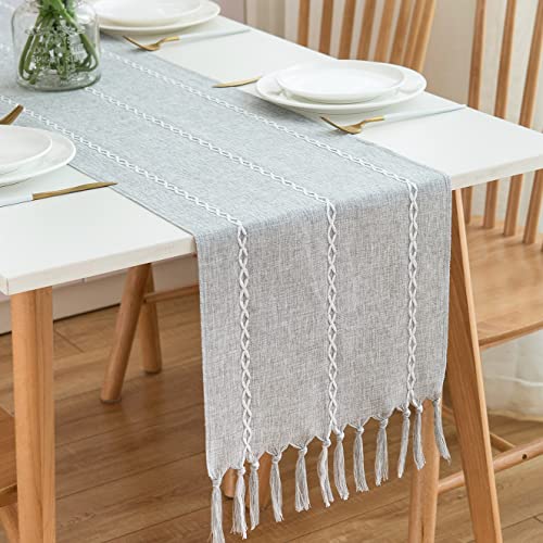 CHUQING Chemin de Table, Polyester,Gris,32 cm x 170 cm,Tissé à la Main Gland rayé Chemin Table Rustique pour Mariage, Baptême, Communion, Anniversaire,Thanksgiving