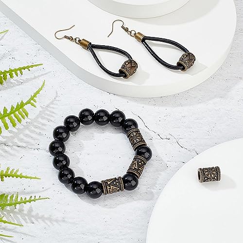 UNICRAFTALE 6Pcs 3 Styles Paracord Bead Stainless Steel European Beads Large Hole Beads Spacer Beads Column Beads with Bear Paw Print Helm of Awe Valknut Metal Beads for Jewelry Making - Image 4