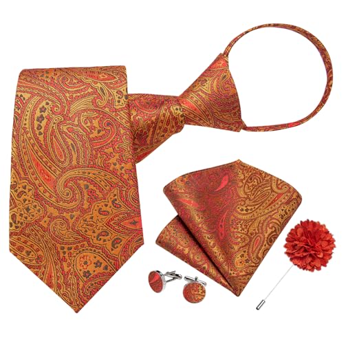 Image of DiBanGu Mens Zipper Tie Silk Pre-Tied Necktie with Gift Box