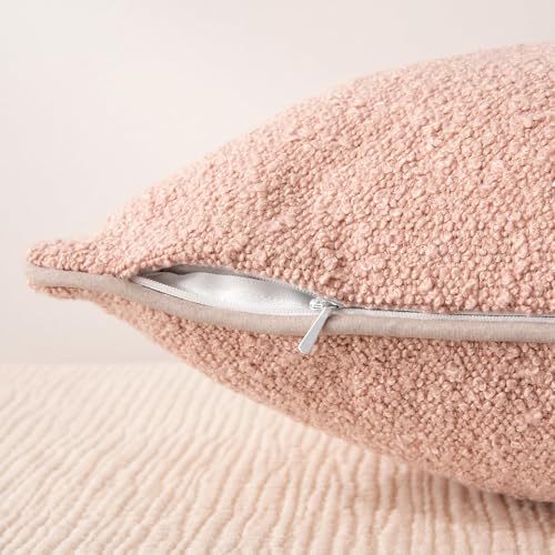 Image of Amazon Basics Boucle Throw Pillow Covers for Couch, Living Room, Home Decor with Hidden Zipper, Pink, 18x18in, Pack of 2