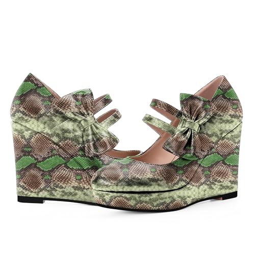 Women's Bow Closed Toe Hook Loop Platform High Heel Wedges Sandals Comfortable Mary Janes Pumps3