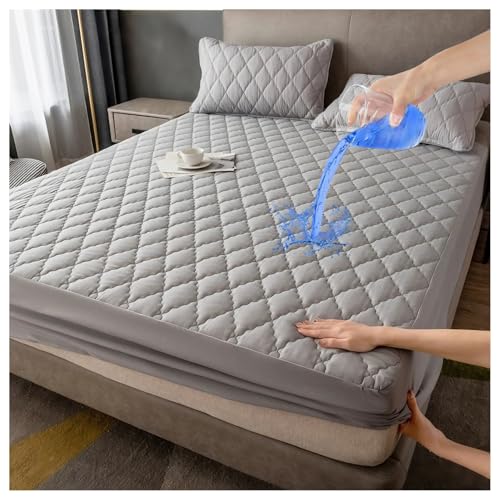 Protector De Colchón Impermeable Twin Full Queen Cal King, Almohadilla Acolchada Ajustable con Bolsillo Profundo De hasta 10 Pulgadas, Funda De Colchón Silenciosa(Light Gray,150x200cm/59x79in)