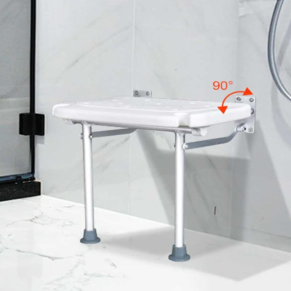 Asiento de Ducha Plegable, Asiento de Ducha montado en la Pared para niños, Personas Mayores, discapacitados, Plegable, Compuesto Blanco, 15.7 x 12.6 Pulgadas, para baño, Zona de Zapatos, Pasillo.