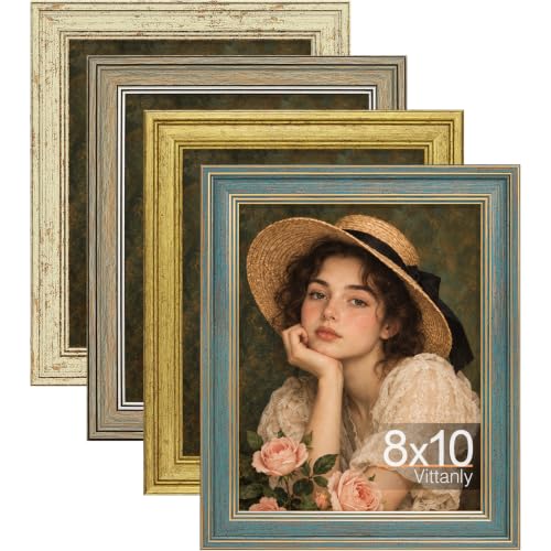 Vittanly 8x10 Picture Frames Set of 4, Blue&Gold&Vintage Green&Green Gold
