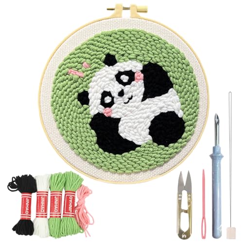Image of PATPAT Cotton DIY Punch Needle Art Kit Cute Panda Beach Punch Needle Art Craft Kit for Beginners with Embroidery Punch Needles 7.8 inches Round Embroidery Hoop DIY Art Multicolour