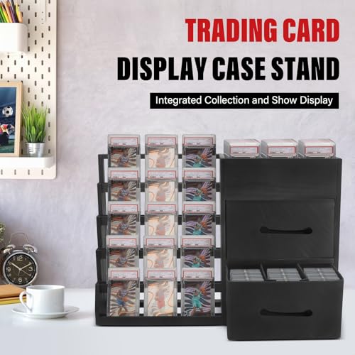 Image of 5-Tier Trading Card Display Stand,Large Card Display Case with 2 Drawers & 9 Compartments,Wooden Graded Sports Card Display Holds 200+ PSA /BGS /SGC Slabs to Showcase and Protect Your Collection