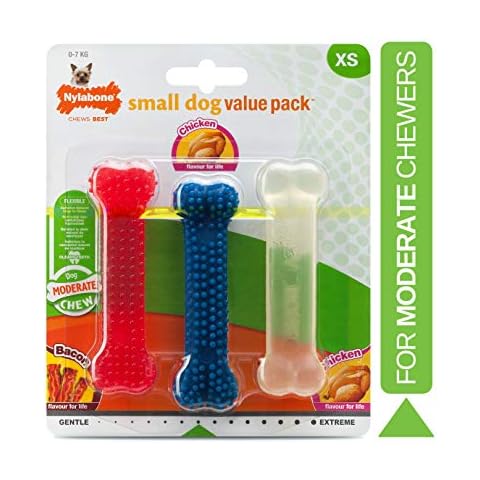 Nylabone, Mässiger Kauknochen für Hunde, Flexibler Kauknochen, Geschmacksrichtungen Huhn und Speck Cover