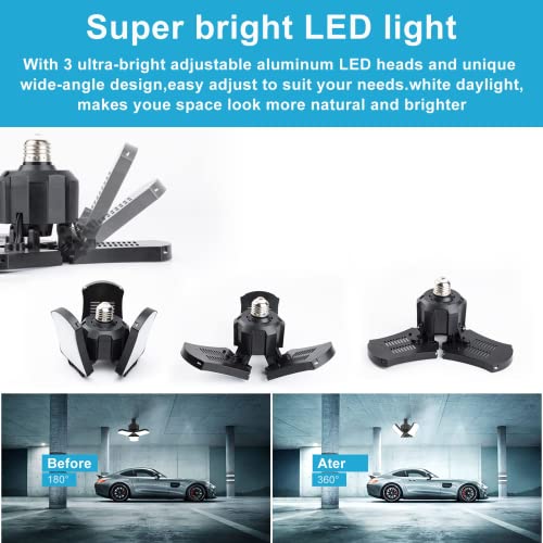2-Pack Led Garage Lights, 80W Led Shop Light 5000K 8000Lm Three-Leaf Garage Ceiling Light Fixtures,Adjustable Multi-Position Panels，E26 Base,Led Glow Light For Garage, Workshop Attic And Basement #TOP1