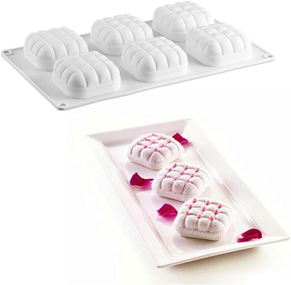 6 Cavity Square Pillow-Shaped Silicone Cake Mold for Chocolate Mousse Mufffin Baking Pan Dessert Bakeware Decorating Tools
