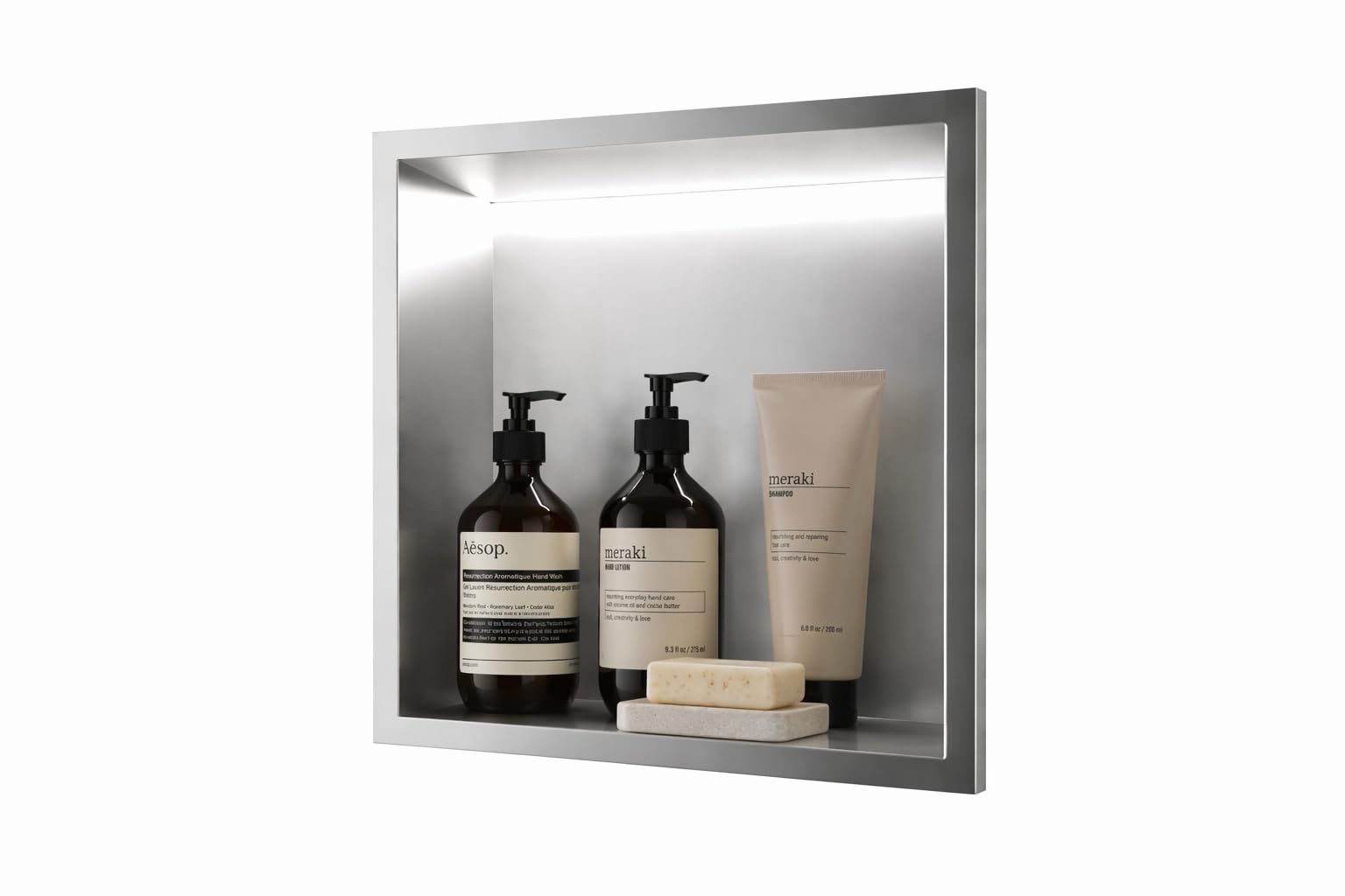 MEDIMEX - Hornacina Ducha Empotrable con LED Acero Inoxidable 304 Nicho de Ducha Empotrable 33x33 cm Estante Ducha Baño Iluminado Shower Shelf Bathroom Organizer