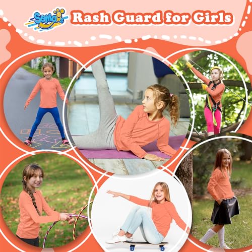 Girls Swim Shirts Peach Pink Long Sleeve Rash Guard Sun Protection UPF 50 T Shirts Rashguard Swimwear Fishing Water Shirts Quick Dry Cool Beach Clothes for Toddler 7-8Y3