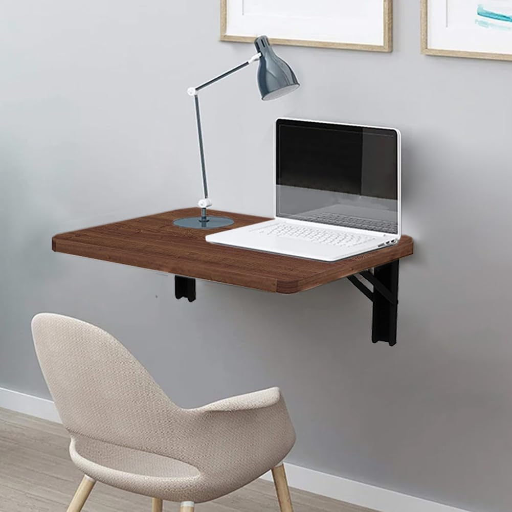Shally Dogan Mesa de Pared Plegable 60 x 40 cm de Madera, estantería de Pared Plegable, Ahorra Espacio, versátil, Escritorio para Ordenador, Mesa de Comedor, salón, salón, baño, Cocina (Nogal)