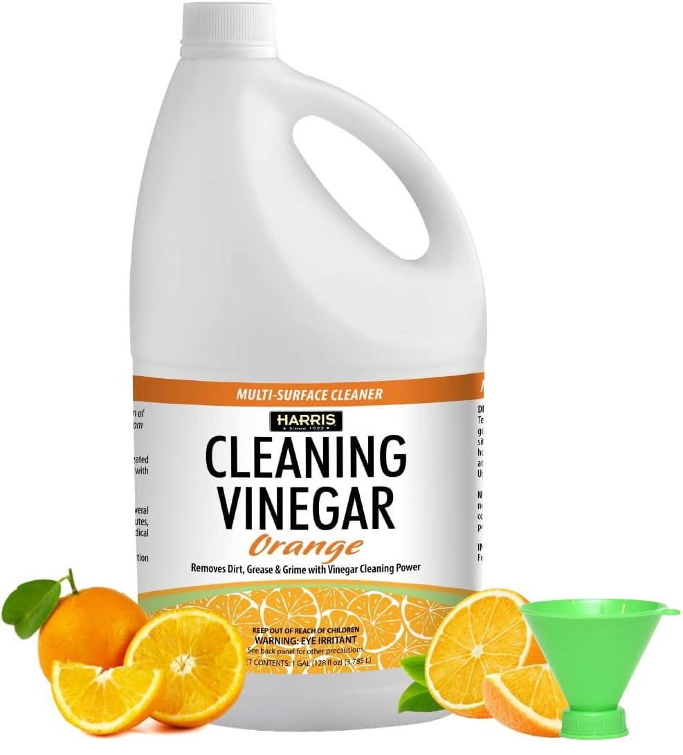Harris Multi-Purpose White Vinegar Household Surface Cleaner, Orange Scent, 128oz, Easy Pour Funnel Included