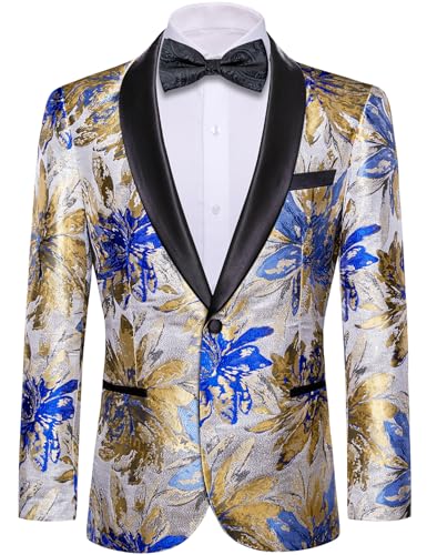 Image of Barry. Wang Men's Sport Coats & Blazers Flower Suit Jacket 1 Button Paisley Tuxedo Mardi Gras Carnival Parade Gift