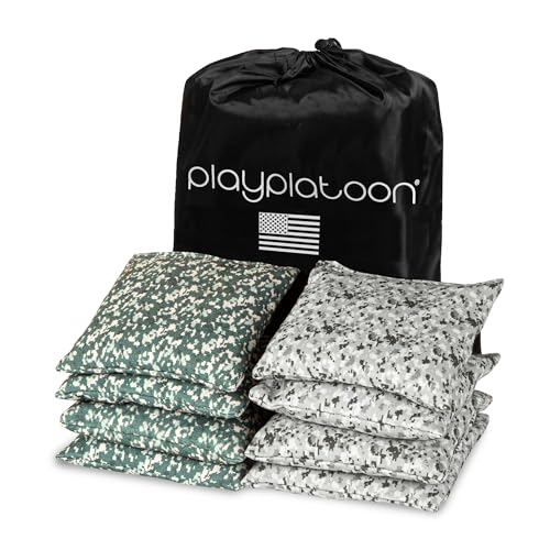 Image of Play Platoon Cornhole Bags Weather Resistant- Set of 8 Regulation Bean Bags for Tossing- Official Professional Size & Weight Corn Hole Bags Two Color All Weather Cornhole Beans Bag Set with Tote Bag