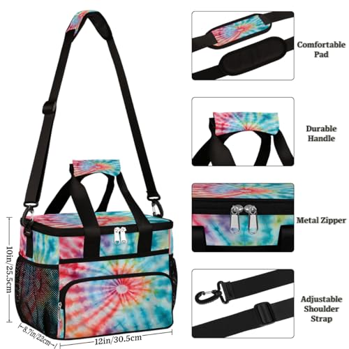 Colorful Tie Dye Insulated Picnic Backpack Lunch Box for Women Men Picnic Basket Tote Lunch Bag Picnic Bag Portable Lunch Bags for Picnic, Beach, Work, Trip,Office, Camp Abstract Swirl Design