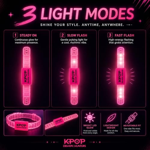 Image of Wanna Party Korean Pop Demon Hunters LED Light-Up Wrist Band for Kids | Pink Translucent Flashing Glow Bracelet | Adjustable Birthday Party, Concert, Dance Event, Return Gift & Party Favour - 1PC