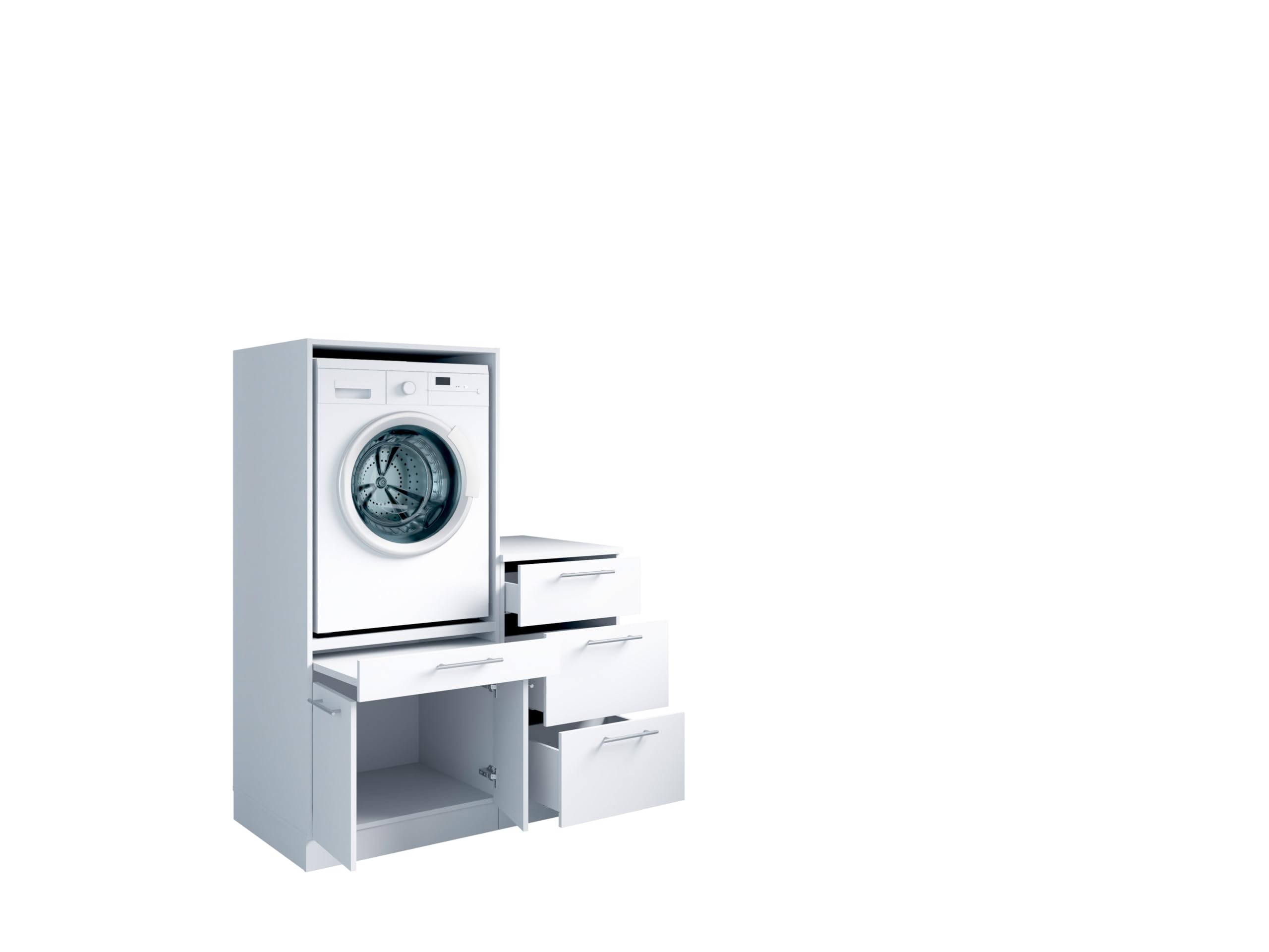 Laundreezy Waschraum Komplett-Set, Weiß - Modulares Schranksystem für Waschküche & Hauswirtschaftsraum - 118 x 162 x 68 cm (B/H/T)