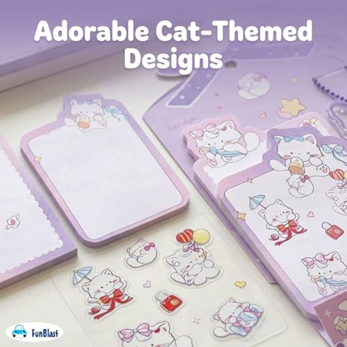 Image of FunBlast Cute Cat Sticky Notes - Cat Memo Pad, Kawaii Sticky Note for Kids & Girls, Self Adhesive Notes and Bookmark, Stationery Gift for School, Office & Personal Use (Purple-)
