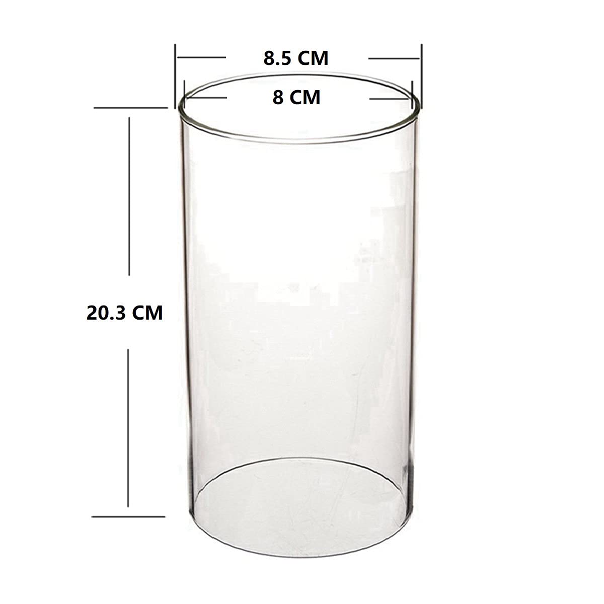 Tensquare Bougeoir en verre ouragan - Cylindre transparent sans fond - Diamètre 8,5 cm - Hauteur 20,3 cm - Verre borosilicate - 2 bougeoirs