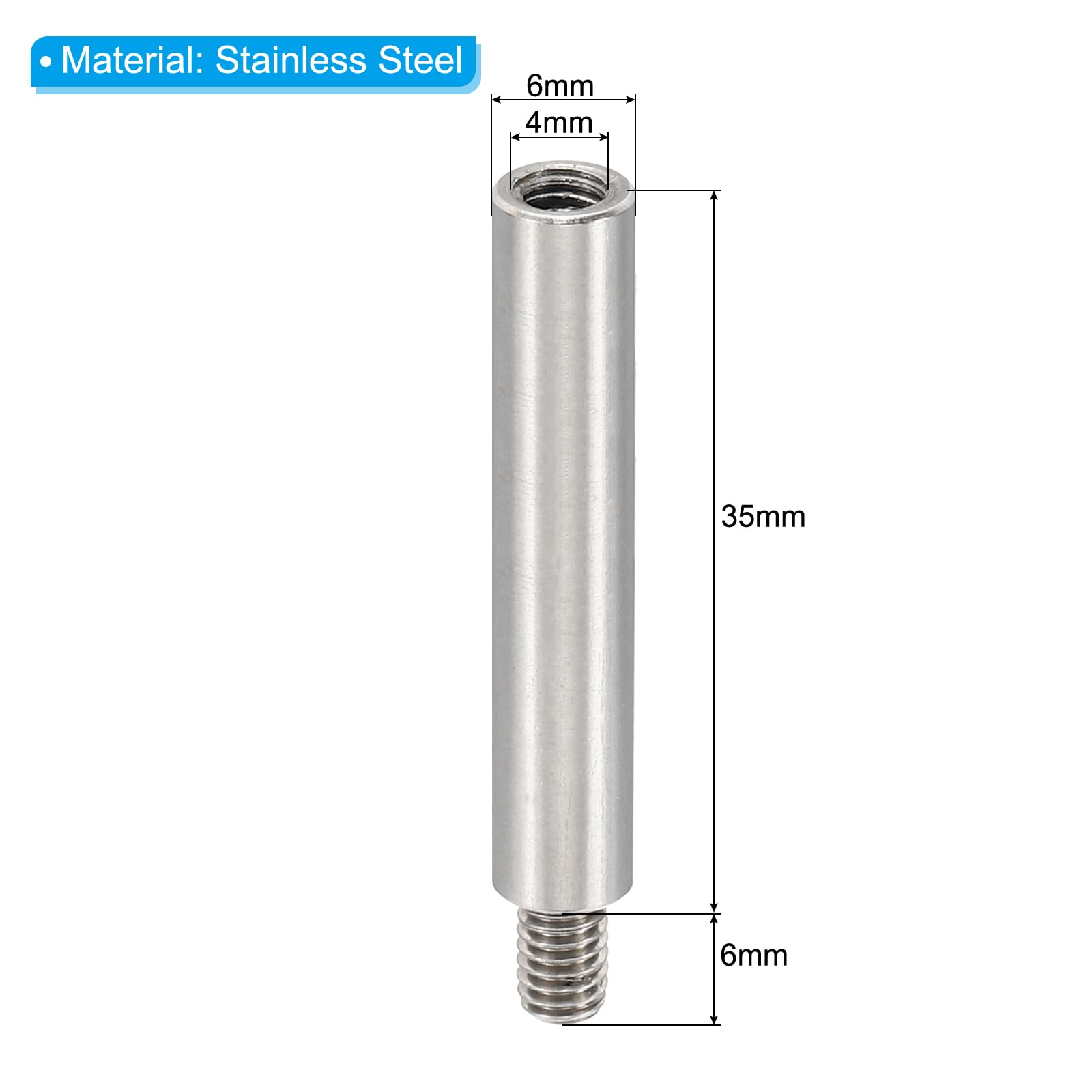 PATIKIL 12pcs M4 Separadores Roscados, M4*35+6mm Tornillo de Extensión de Acero Inoxidable Tuerca Pilar Macho Hembra Tornillo, Adaptadores de Rosca Macho Hembra Métrica, 4x6mm(ID*OD)