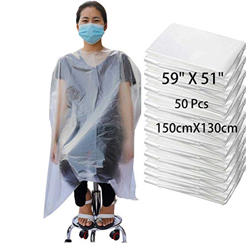 50 Pcs Disposable Hair Cutting Capes, Plastic Waterproof Hair Salon Haircut Capes for Kids Adults, Suit for Barber and Home, Thickened (M: 37x51 in)