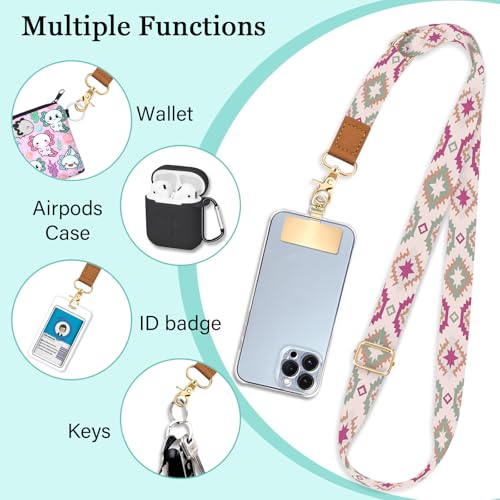 Image of Piefly Cell Phone Lanyard Crossbody Wrist Strap Adjustable for Women Boho | Travel Daily Cruise, Around the Neck, Hands-free, Universal, Fit Keys ID badge, Accessories, Compatible with Most Smartphones