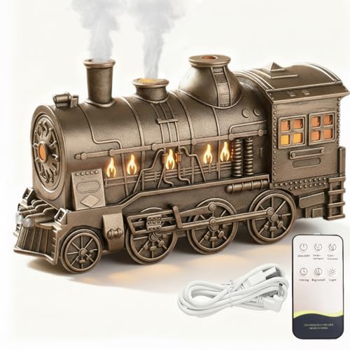 Train Diffuser 300ml Vintage Steam Train Essential Oil Diffuser 2 Color LED Dual Mist Modes Christmas Train Air Diffuser Aromatherapy Humidifier with Remote Control 2/8 Hours Auto Shut-Off