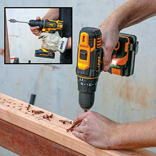Motorhead 20V Ultra Cordless Drill Driver, Lithium-Ion, ½” Keyless Chuck, 16+1+1 Clutch, 2-Speed Transmission, Variable Speed Trigger, Built-In Led, 2Ah Battery, Charger, 22 Accessory Bits, Usa-Based #TOP6