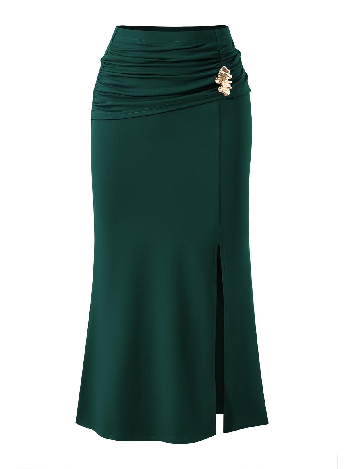 Pink Queen Womens Bodycon Fishtail Skirt Spring Summer Casual Elastic Fitted Side Slit Ruched Maxi Long Skirts for