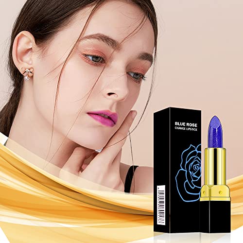 7. Bild von Blauer Rosen-Lippenstift, Farbwechselnder Lippenstift, Temperaturwechsel, Langanhaltend Feuchtigkeitsspendende, Nicht verblassende, Natürlich Pflegende Lippen (01)