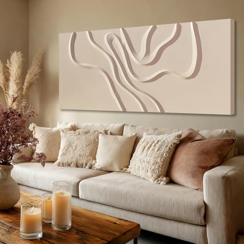 Hue7Art Abstract Beige Canvas Wall Art Modern Minimalist Geometric Hand Painting Artwork for Living Room Bedroom Office Neutral Wall Decor 24x48 Inch