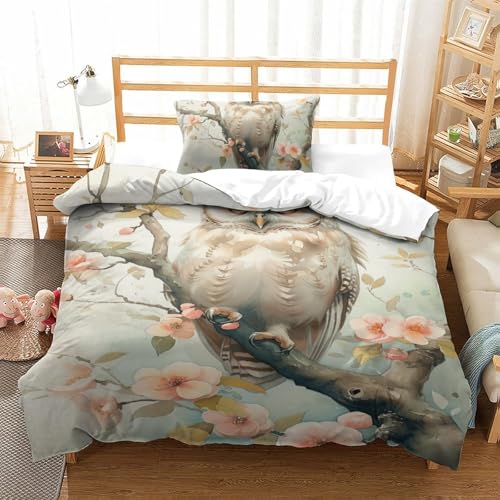 Housse de couette chouette blanche lit simple microfibre apaisante