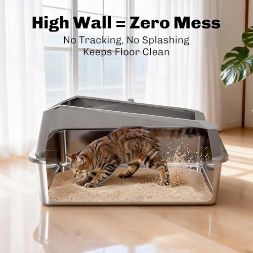 Kit 2 Areneros XL de acero inoxidable para gatos con tapa miniatura 2